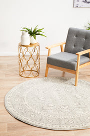 Summon Silver Flower Transitional Round Rug