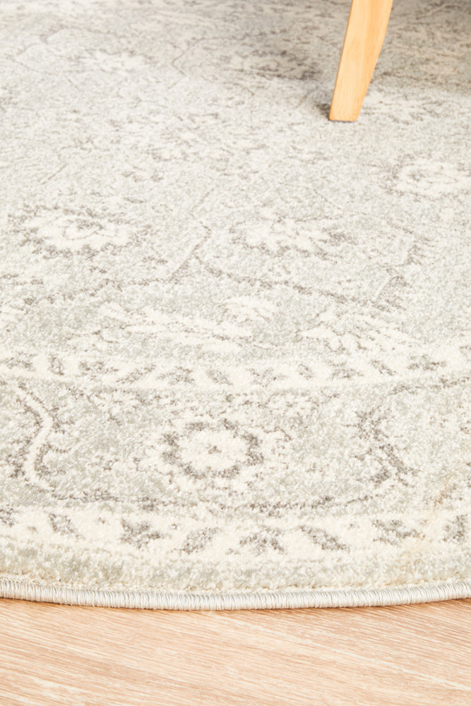 Summon Silver Flower Transitional Round Rug