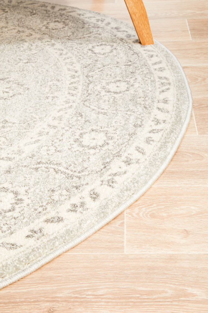 Summon Silver Flower Transitional Round Rug