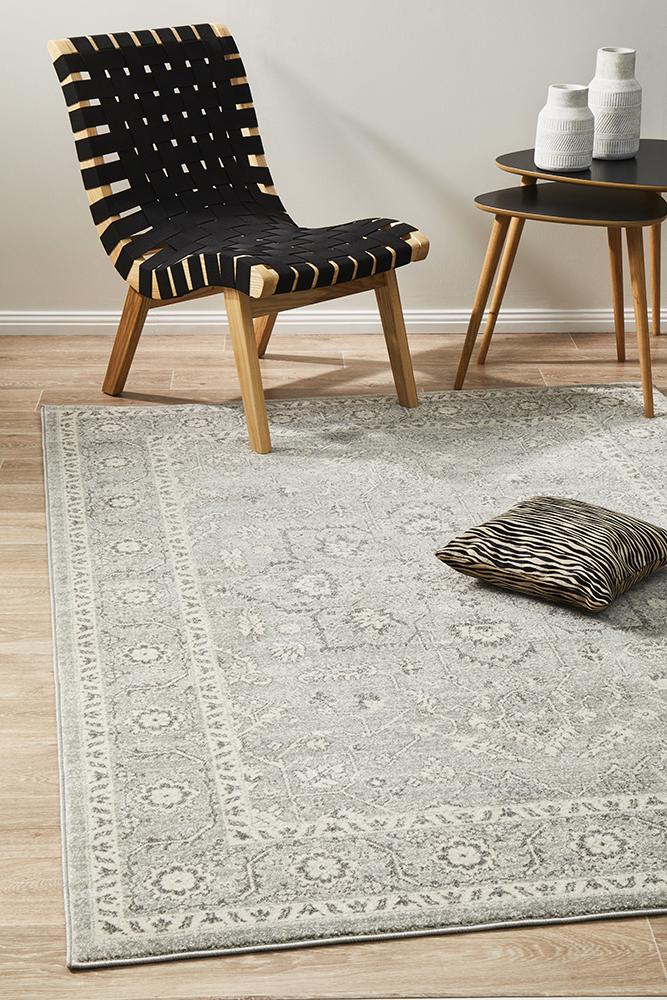 Summon Silver Flower Transitional Rug