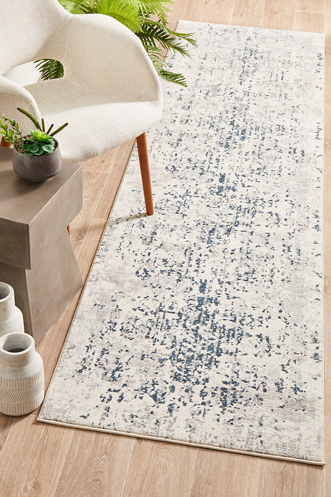Farah Distressed Contemporary Rug White Blue Grey