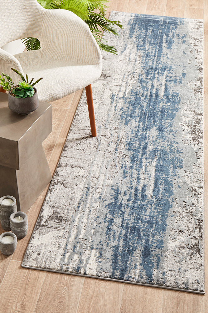 Roxana Distressed Timeless Blue Grey White Runner Rug