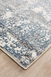 Yasmin Distressed Transitional White Blue Grey Runner Rug