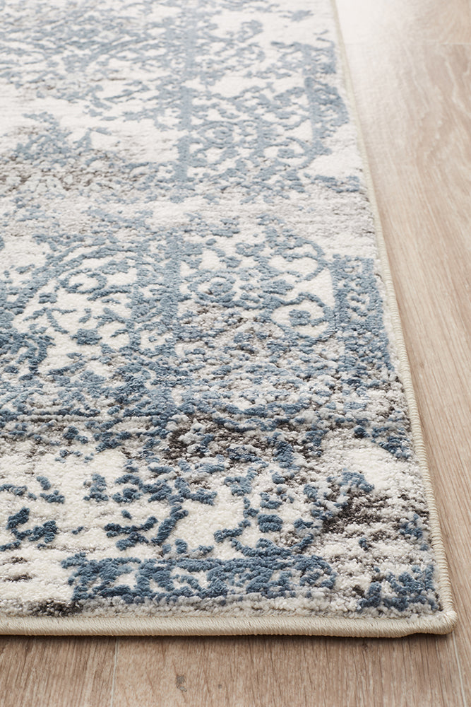Yasmin Distressed Transitional White Blue Grey Runner Rug