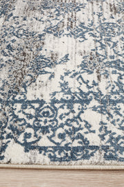 Yasmin Distressed Transitional White Blue Grey Runner Rug