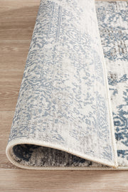 Yasmin Distressed Transitional White Blue Grey Runner Rug