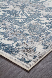 Yasmin Distressed Transitional White Blue Grey Runner Rug