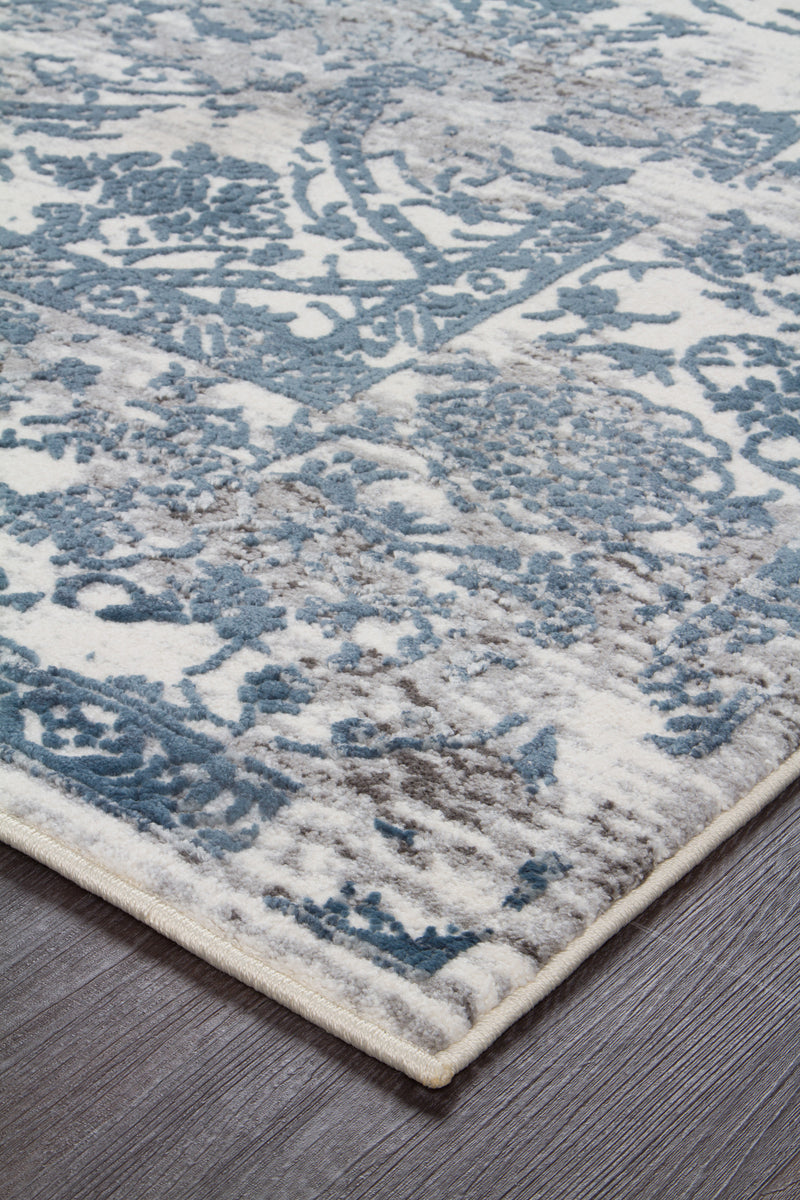 Yasmin Distressed Transitional White Blue Grey Runner Rug