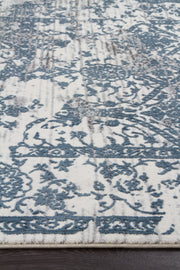 Yasmin Distressed Transitional White Blue Grey Runner Rug