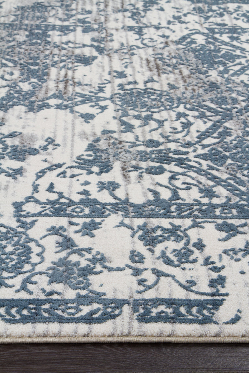 Yasmin Distressed Transitional White Blue Grey Runner Rug