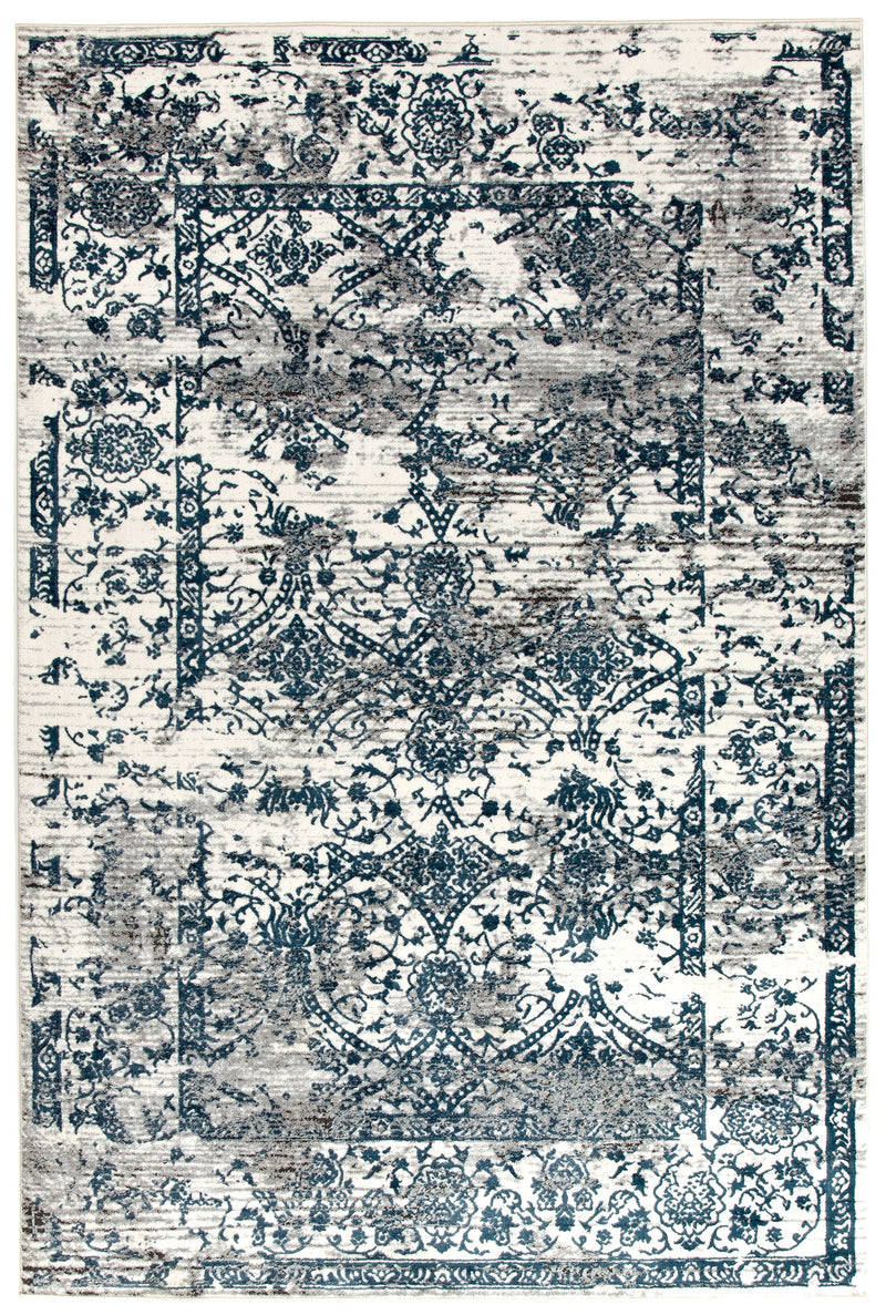 Yasmin Distressed Transitional White Blue Grey Runner Rug