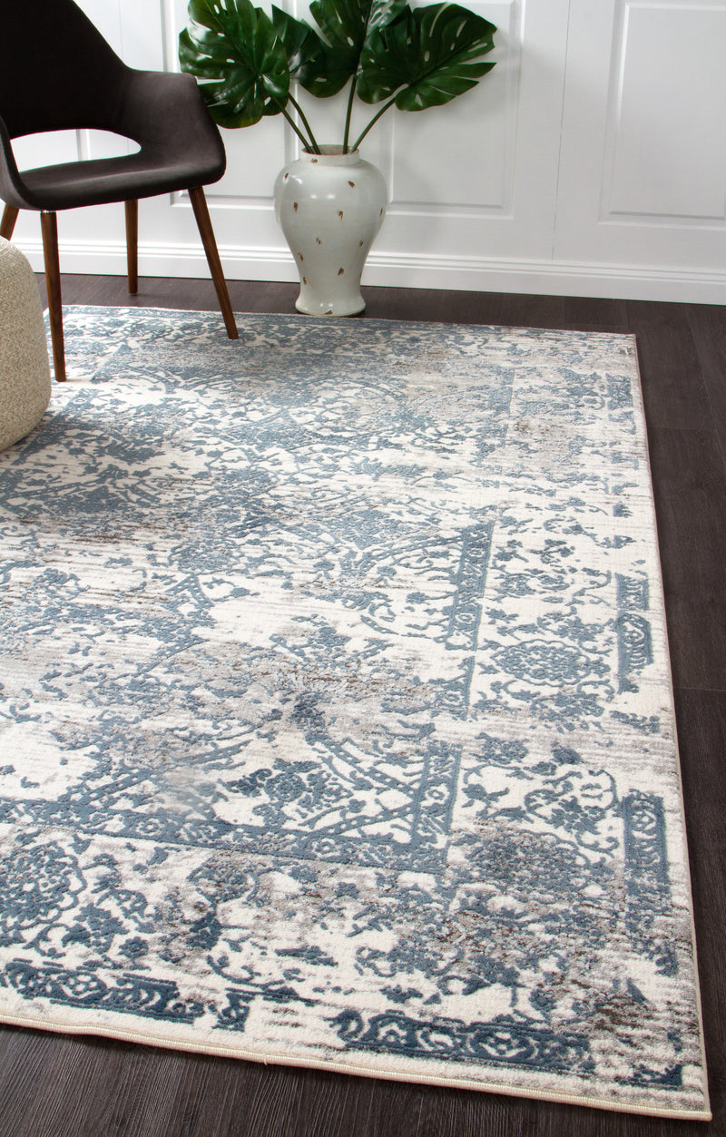 Yasmin Distressed Transitional Rug White Blue Grey