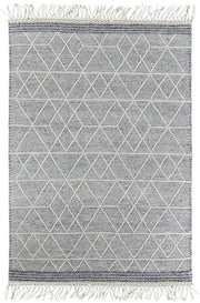 Albino Fringe Blue White Wool Rug
