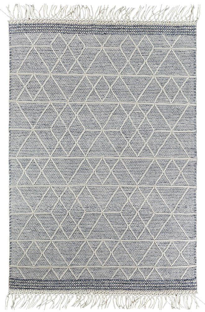 Albino Fringe Blue White Wool Rug