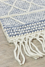 Albino Fringe Blue White Wool Rug