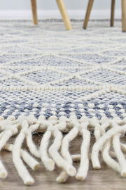 Albino Fringe Blue White Wool Rug