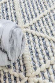 Albino Fringe Blue White Wool Rug