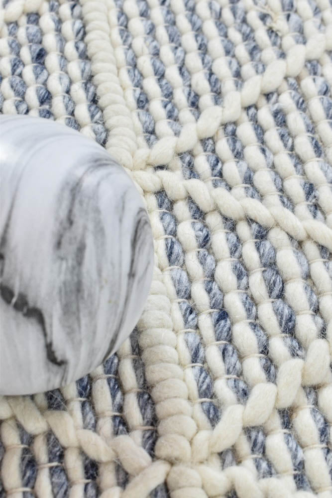 Albino Fringe Blue White Wool Rug