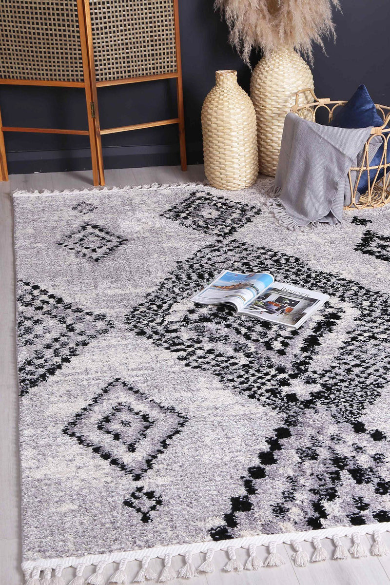 Mansur Grey Boho Diamond Rug