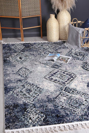Mansur Navy Blue Diamond Abstract Rug