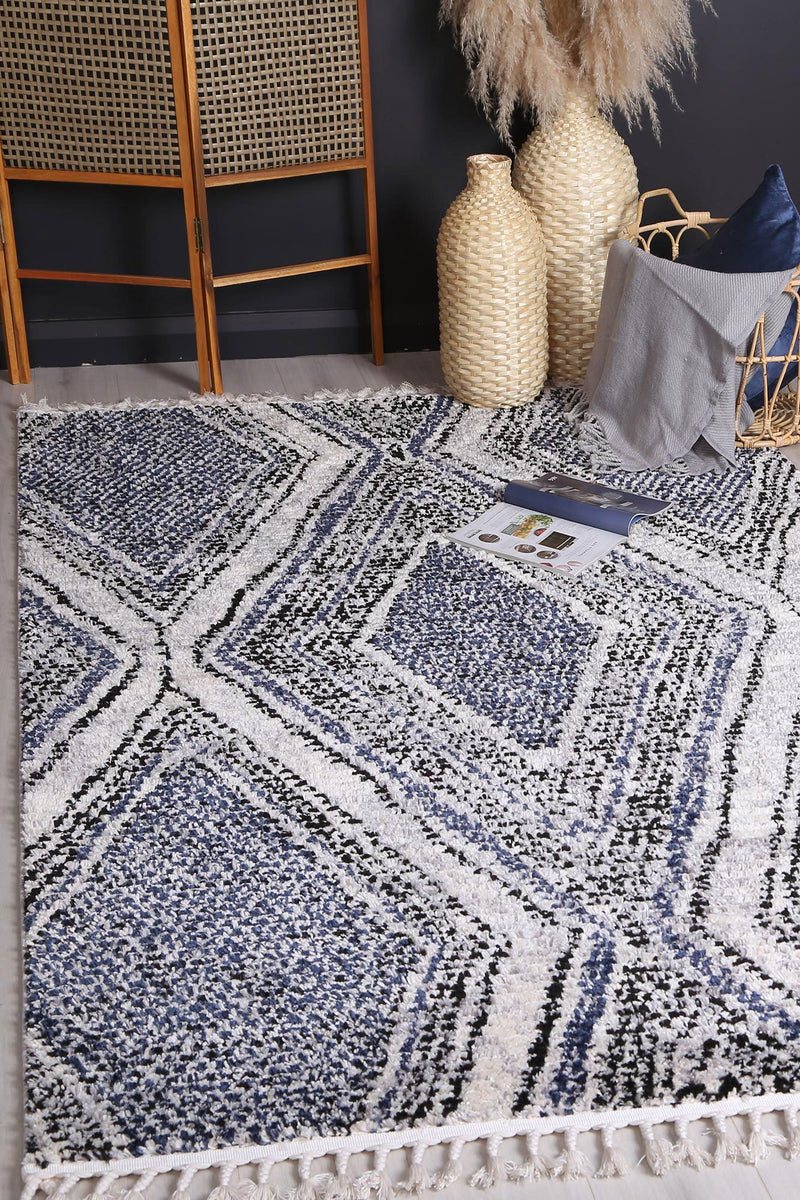 Mansur Navy Blue Geometric Rug