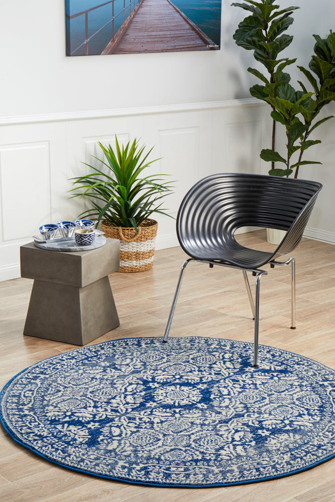 Gwyneth Stunning Transitional Navy Round Rug — SydneyRugsOnline
