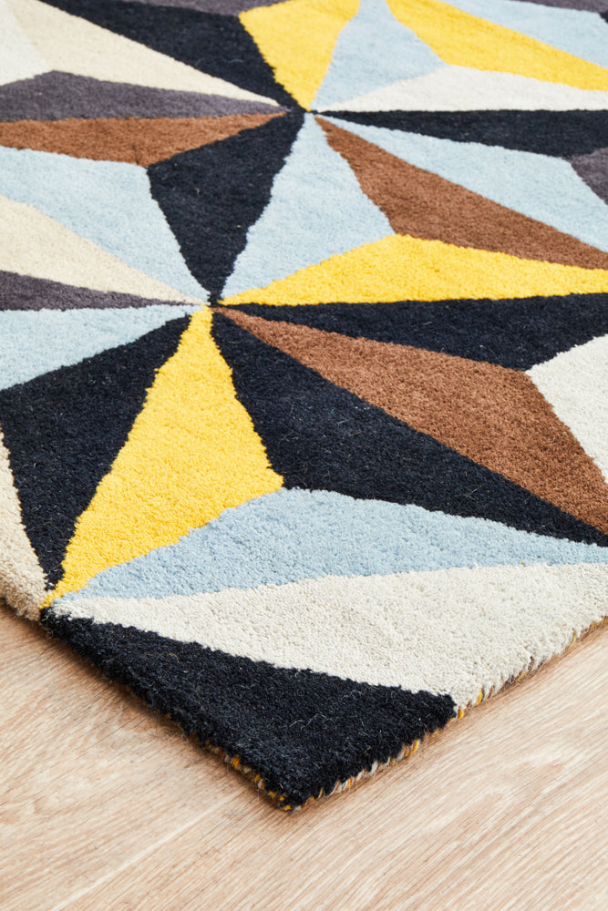 Crystal Designer Wool Blue Runner Rug