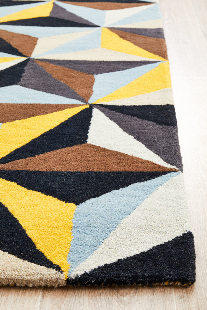 Crystal Designer Wool Blue Runner Rug