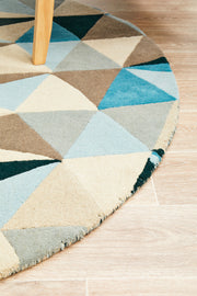Gem Stone Designer Wool Blue Round Rug