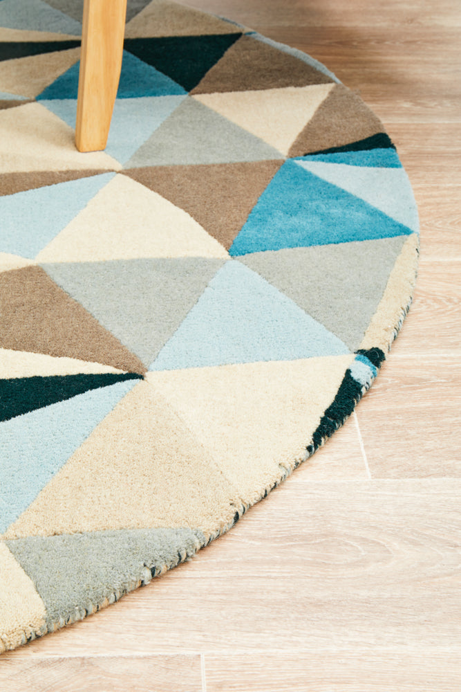 Gem Stone Designer Wool Blue Round Rug