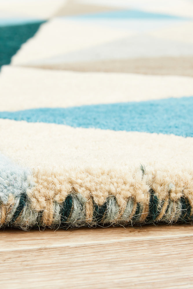 Gem Stone Designer Wool Blue Round Rug