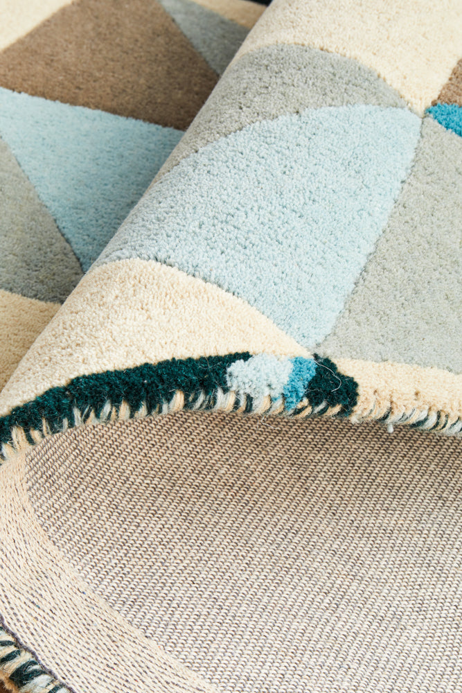 Gem Stone Designer Wool Blue Round Rug