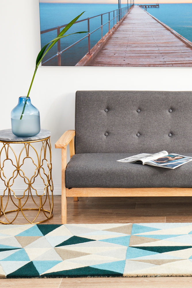 Gem Stone Designer Wool Blue Runner Rug