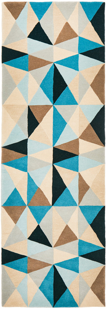 Gem Stone Designer Wool Blue Runner Rug