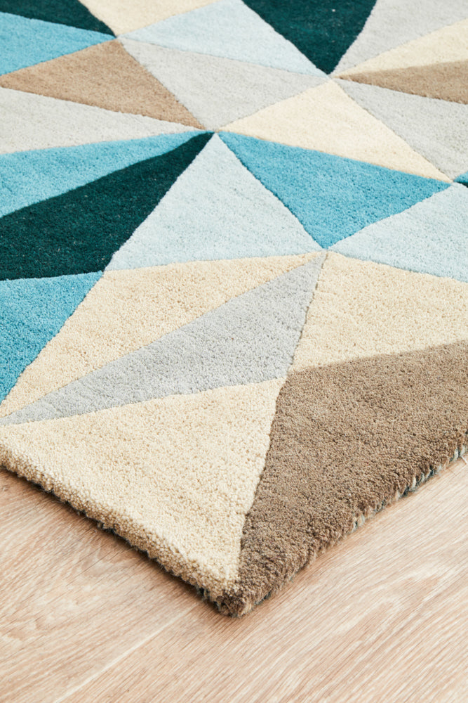 Gem Stone Designer Wool Blue Runner Rug