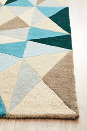 Gem Stone Designer Wool Blue Runner Rug