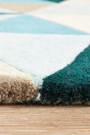 Gem Stone Designer Wool Blue Runner Rug