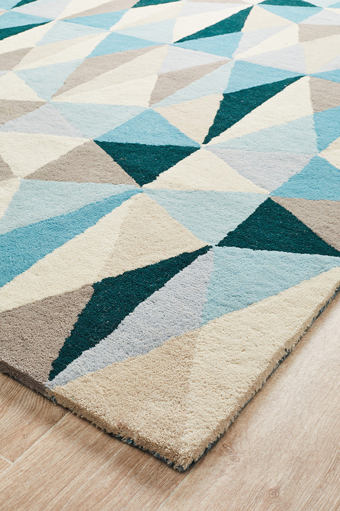 Gem Stone Designer Wool Blue Rug