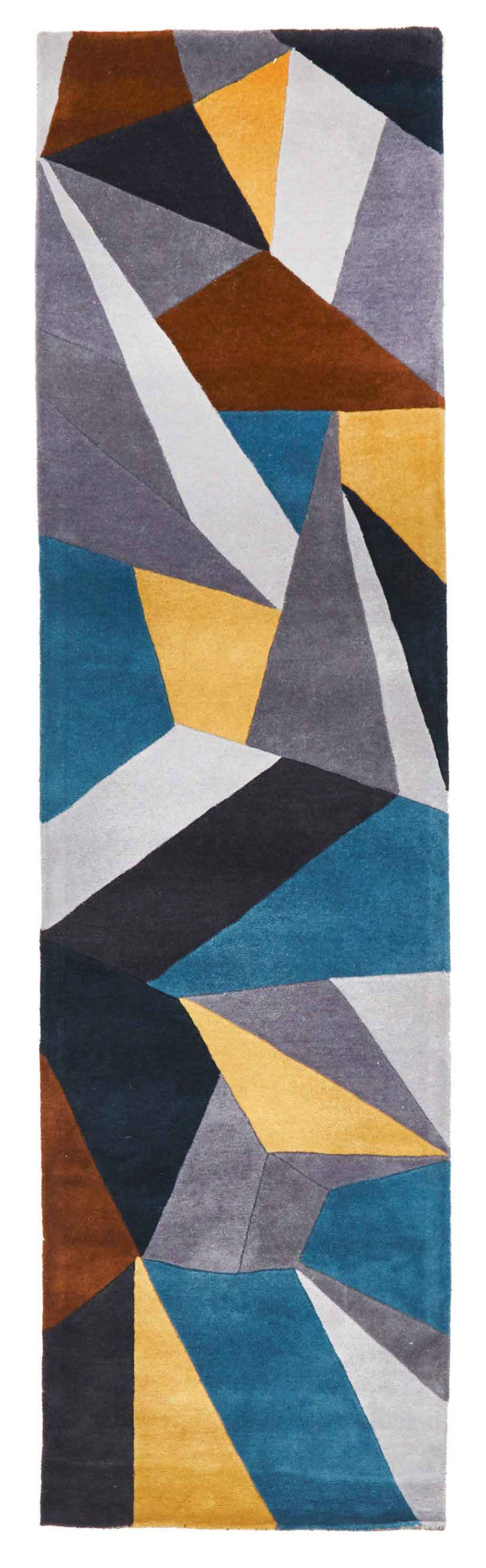 Laura Designer Wool Blue Yellow Grey Rug
