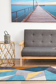 Laura Designer Wool Blue Yellow Grey Runner Rug