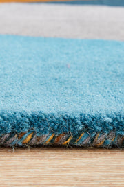 Laura Designer Wool Blue Yellow Grey Runner Rug