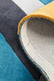 Laura Designer Wool Blue Yellow Grey Runner Rug