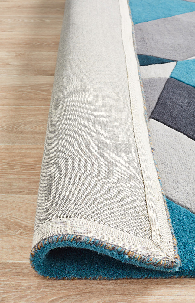 Laura Designer Wool Blue Yellow Grey Rug