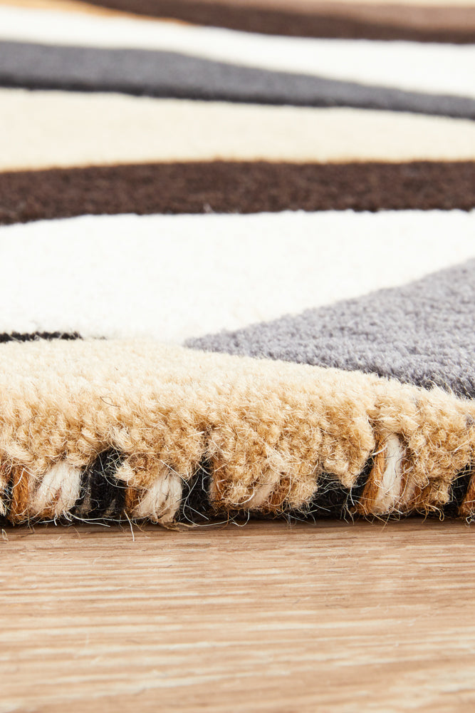 Crossroads Designer Wool Brown White Grey Runner Rug