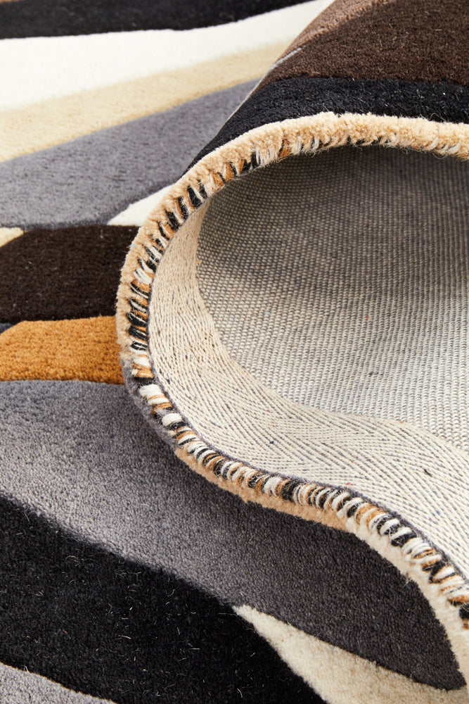 Crossroads Designer Wool Brown White Grey Runner Rug