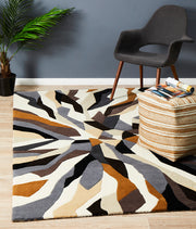 Crossroads Designer Wool Brown White Grey Rug