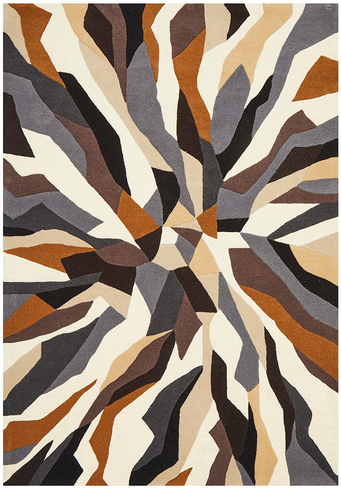 Crossroads Designer Wool Brown White Grey Rug