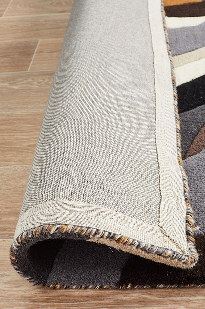 Crossroads Designer Wool Brown White Grey Rug