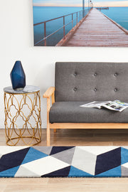 Digital Designer Wool Blue Grey White Runner Rug