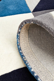 Digital Designer Wool Blue Grey White Runner Rug